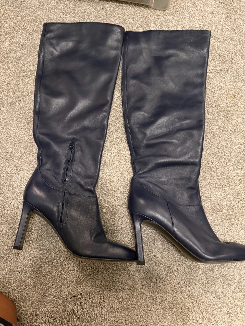 Nine West Navy Leather Knee-High Heeled Boots